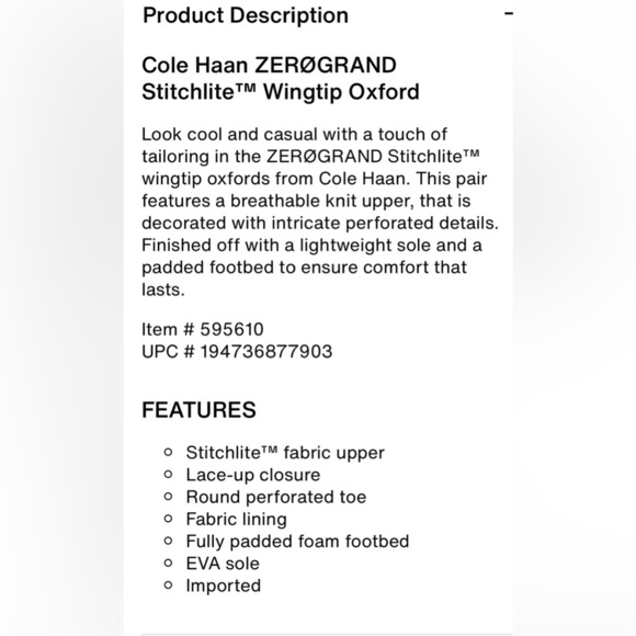 Cole Haan ZEROGRAND Stitchlite Wingtip Oxford Sneaker NWT Casual Ivory Size 7 - Picture 10 of 10